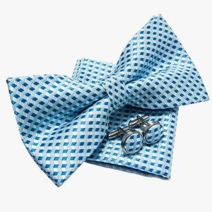 Wavy Zig Zag Stripe Pattern Woven Pre-tied Bow Tie (5"),Pocket Square Cufflinks